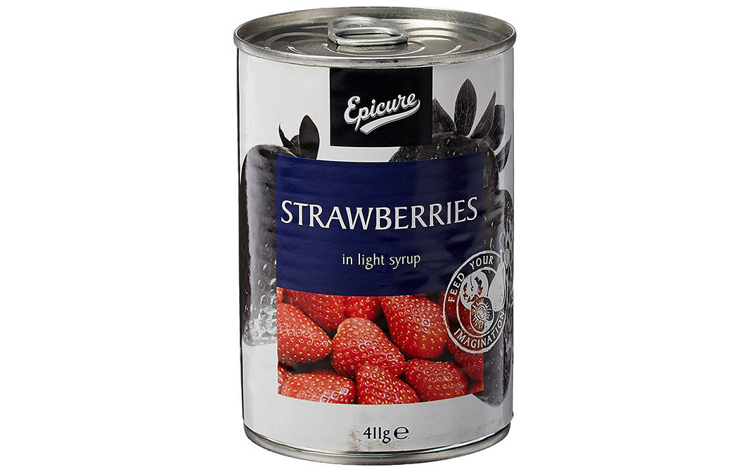 Epicure Strawberries In Light Syrup   Tin  411 grams